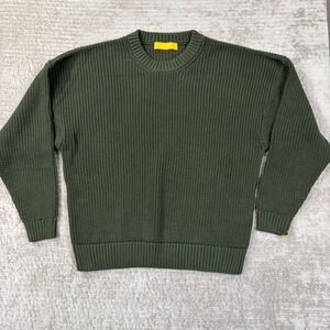 Yellow Label Co Mens Olive Green Cotton Shaker Stitch Crewneck Sweater Small
